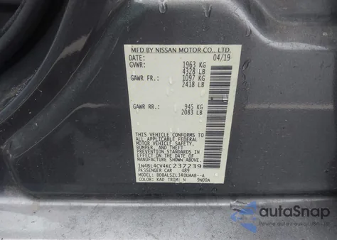 2019 Nissan Altima 2.5 Sr z USA, uszkodzony, nr VIN 1N4BL4CV4KC237239